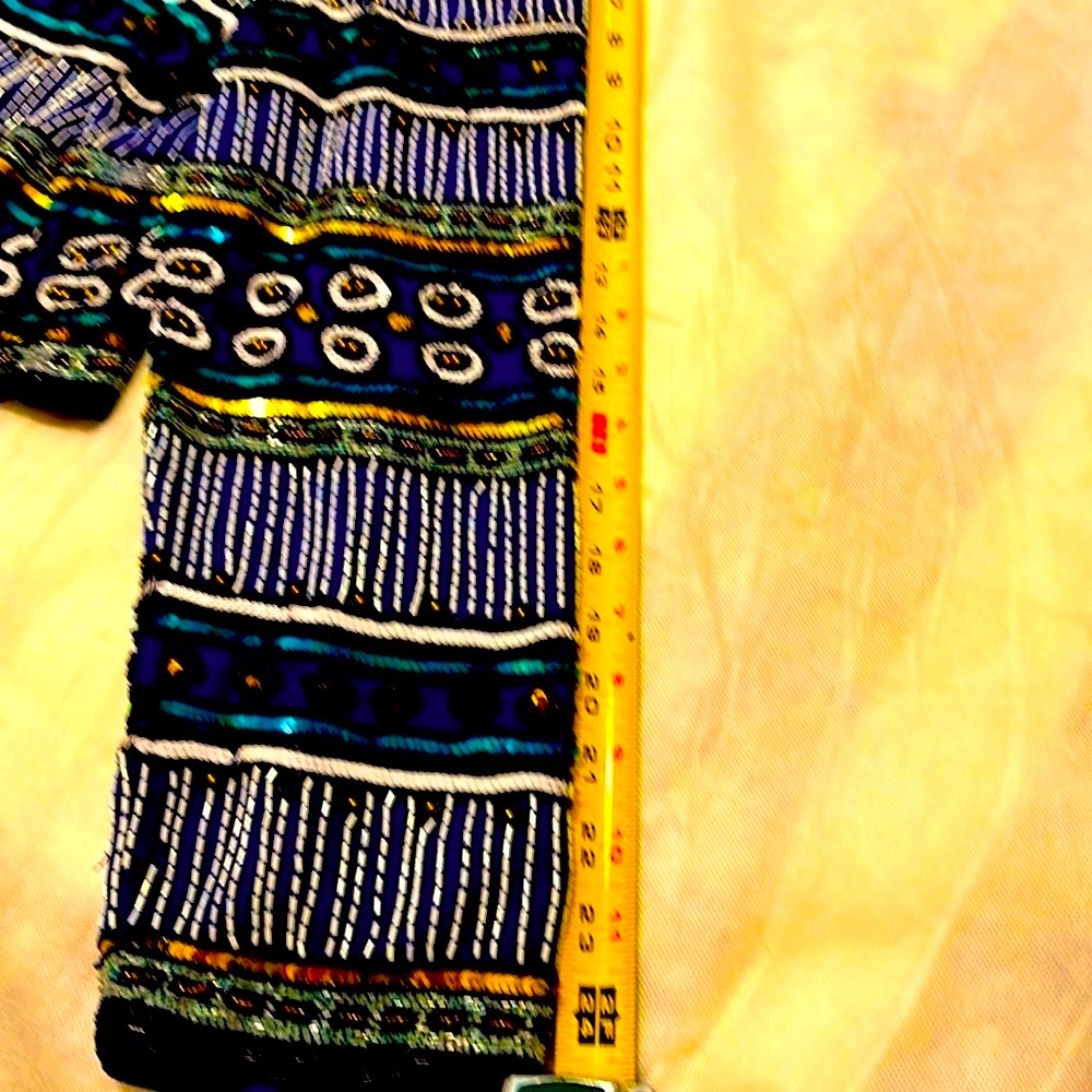 Beautiful Multicolor Blue Jacket Shell100% Silk 1… - image 8